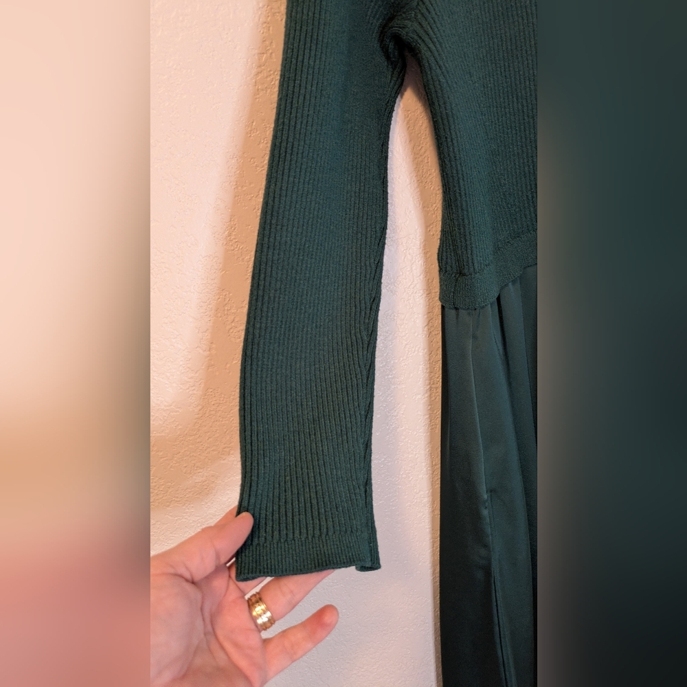 Taylor Forest Green Satin Skirt Sweater Dress - Picture 6 of 11